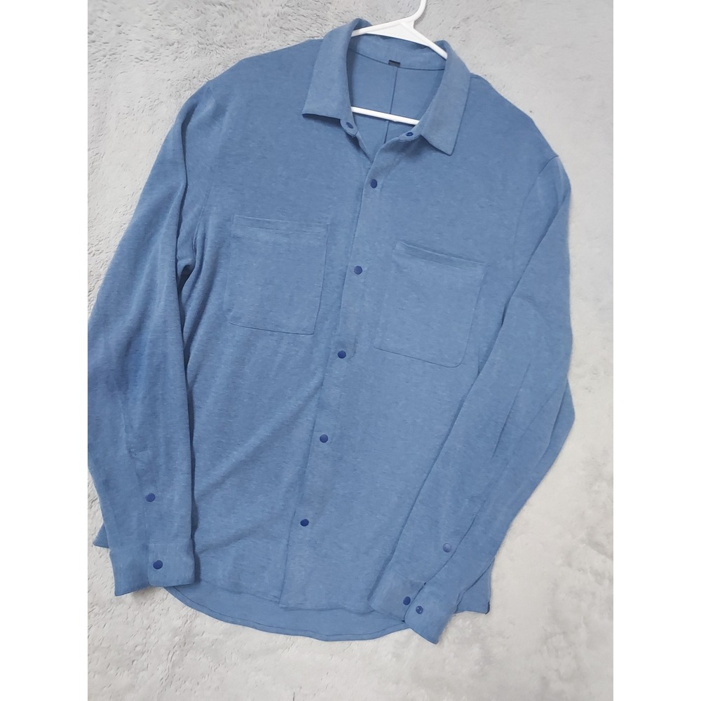 Lululemon Shirt Mens Large Soft Knit Overshirt Long Sleeve Button Down Blue L